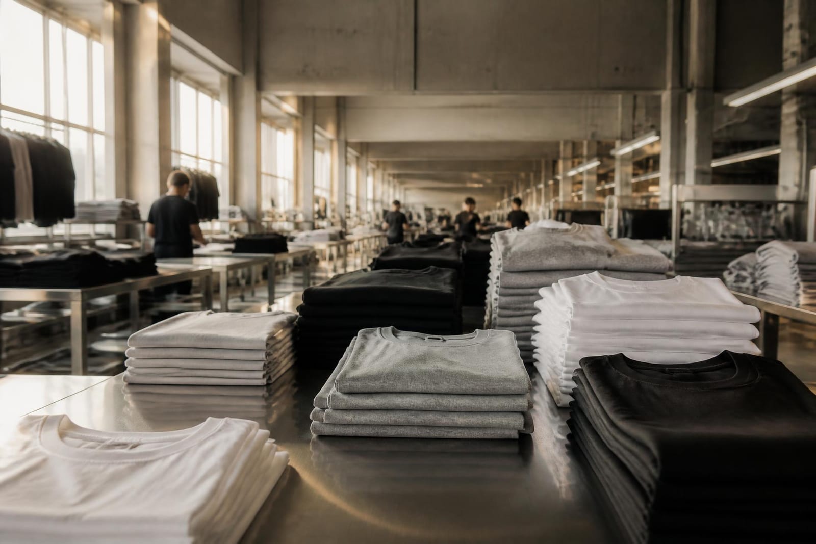 HueScout premium apparel manufacturing background